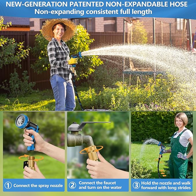 25 FT Non-Expandable Garden Hose, 2026 New Upgraded Flexible Water Hose, Ultra Lightweight Non-Expanding hoses with 10 Function Sprayer, Leak proof, Pressure Resistant for Yard, Outdoor