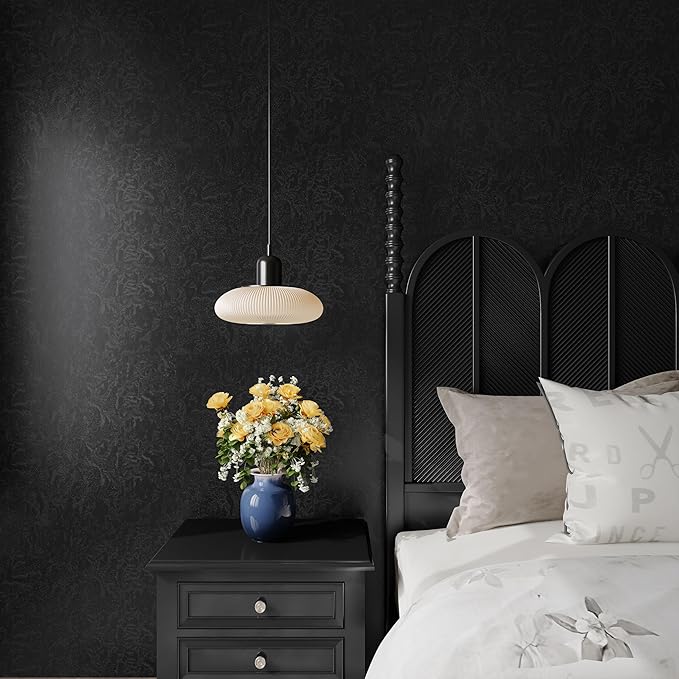 Abyssaly Black Textured Peel and Stick Wallpaper