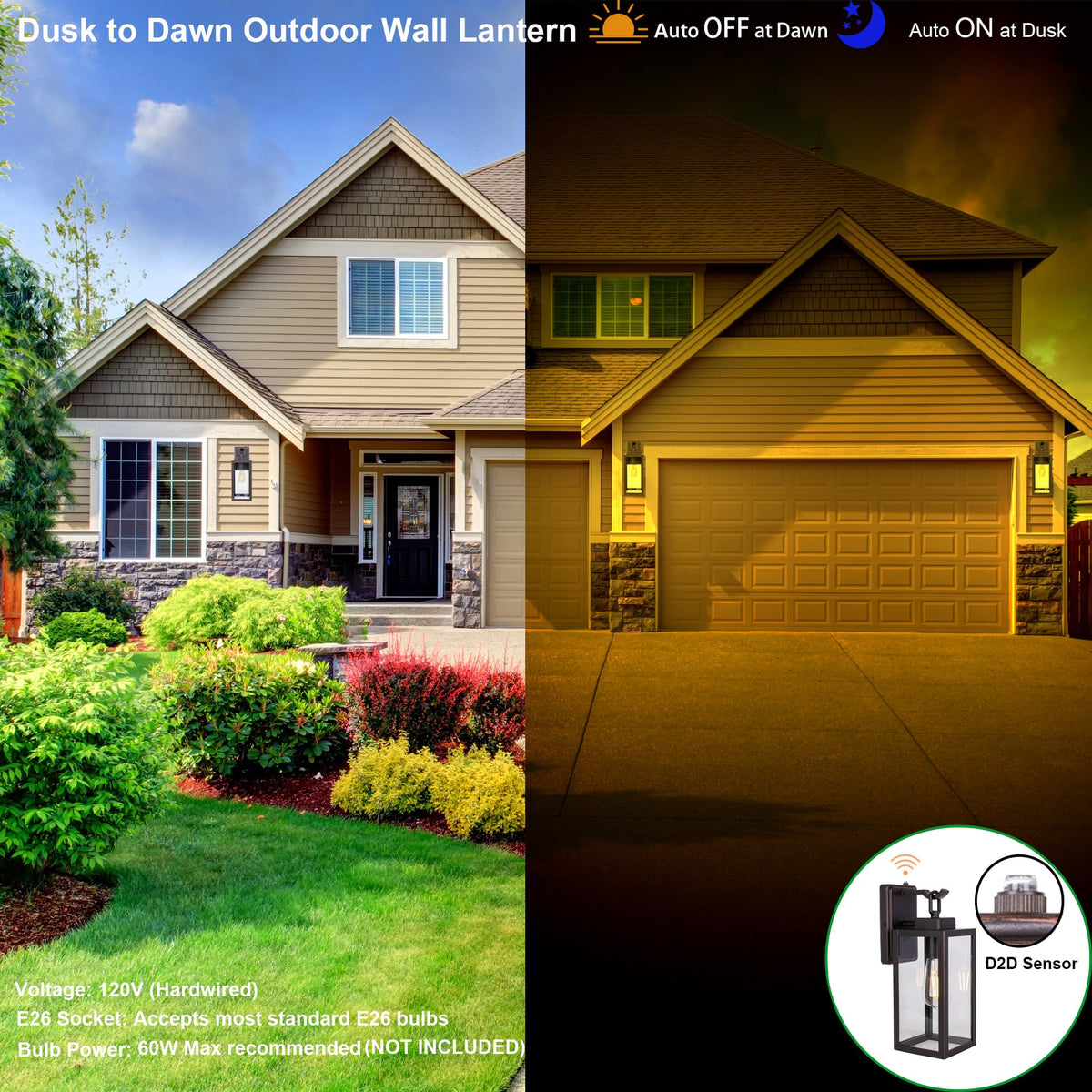 LIT-PaTH Outdoor Wall Lantern Sconce, Dusk to Dawn, Anti-Rust Metal, Glass Shade, 2-Pack, Oil Rubbed Bronze, E26 Base, Max 60W