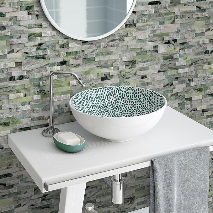 SUNWINGS 5-Sheet Peel and Stick Mosaic Natural 3D Stone Self Adhesive Marble
