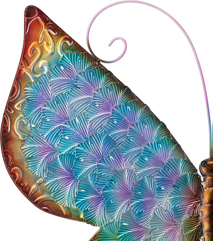Glitzhome Metal Butterfly Wall Decor, 20 "H Colorful Metal Bionic Butterfly Wall Art with Hand Painted Distressed Finish and 3D Embossed Texture, Outdoor Porch Patio Home Wall Accent