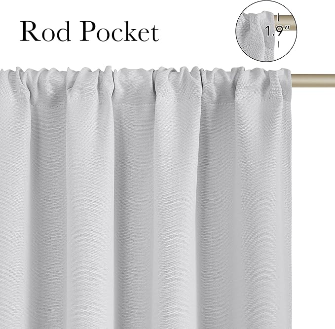 NICETOWN Greyish White Faux Linen Room Darkening Rod Pocket Curtains 63 inch