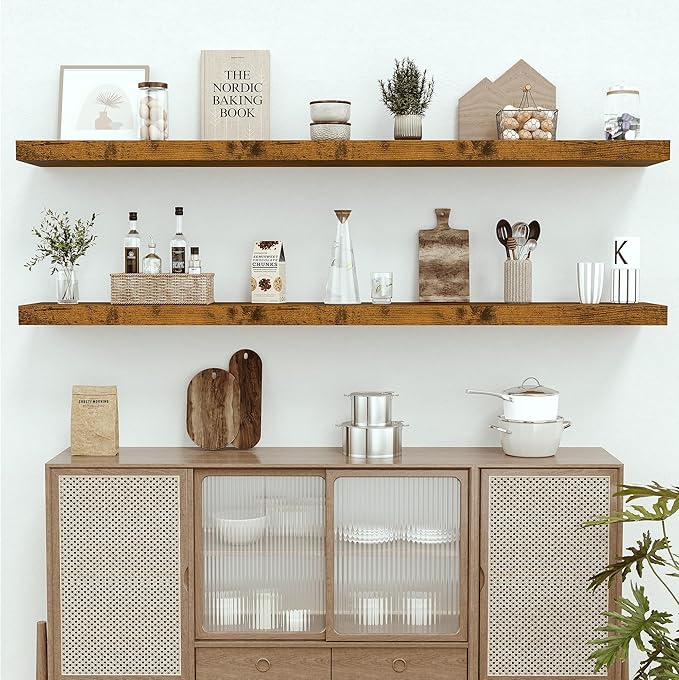 Vivelove 12 Inch Deep Floating Shelves 72 inch Long, 72 x 12 Wide Wall Shelves
