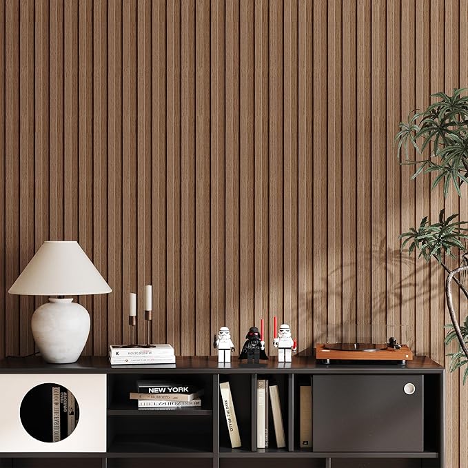 Peel and Stick PVC Slat Wall Panels, Wood Grain Self-Adhesive Soundproof