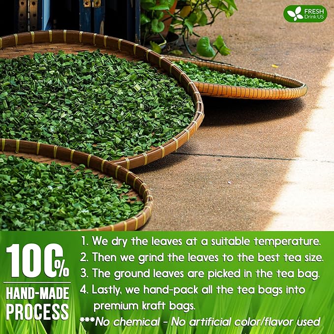 FreshDrinkUS, Premium 15 Pandan Leaf Tea Bags, 100% Natural & Pure from Pandan Leaves. Loose Leaf Pandan Herbal Tea. Made with Natural Material Tea Bags. No Sugar, No Caffeine, No Gluten, Vegan. (15 Tea bags)