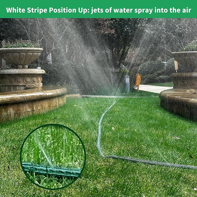 Watoo 2026 Sprinkler Hose & Soaker Hose for Yard - 150 FT Reinforced Flat Garden Hose with Holes, Heavy Duty No-Kink Lawn Irrigation Hose (Includes Stakes, High Pressure Spray)