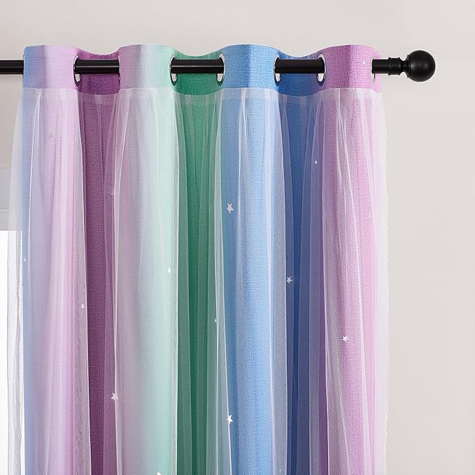 XiDi Blue & Rainbow Curtains for Kids & Girl Rooms
