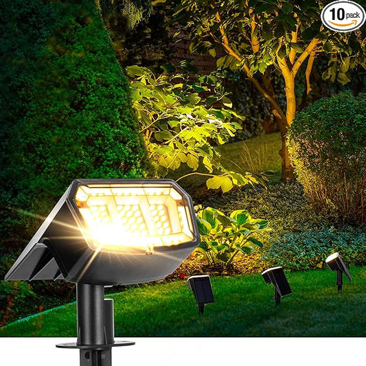 AUDERWIN Solar spotlights Outdoor 63 LED 3 Lighting Modes, IP65 Waterproof Lighten Yard Garden House Garage Pathway for Christmas Decorations-10 Pack