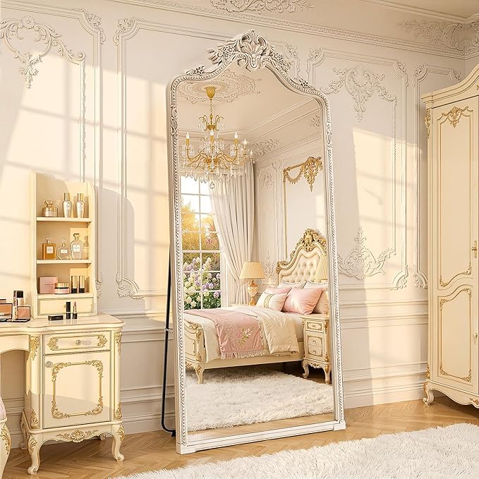 Wall Mount Arched Full Length Mirror, Baroque Antique Vintage Long Mirrors