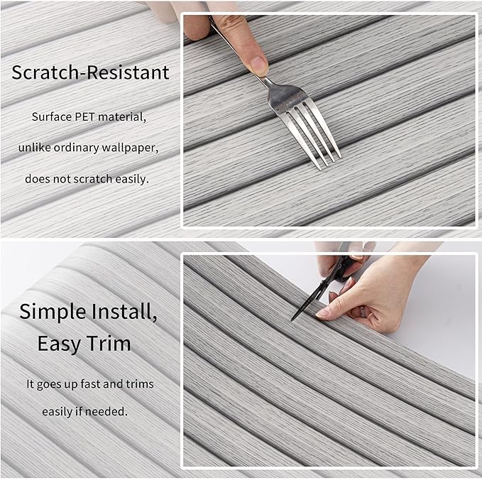Haimin Wood Grain Slat Wall Panels Peel and Stick Faux Wood Thick Wallpaper