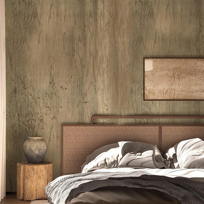 BOMENG Thick Brown Wood Contact Paper Peel and Stick Wallpaper Roll Self