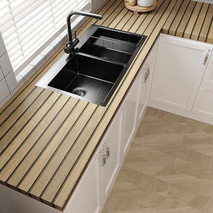 VEELIKE Slat Wood Contact Paper Wood Wallpaper Peel and Stick