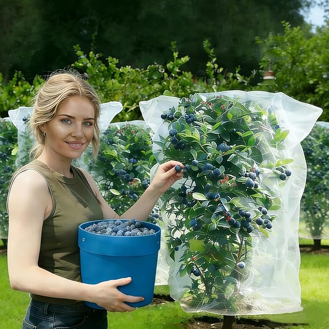 Fruit Tree Netting with Drawstring - 4 Pack 5x5.3 FT - Easy Install Plant Protection Cover, Reusable Garden Mesh Bag for Blueberry Bushes/Tomato - Block Birds/Insect/Squirrels