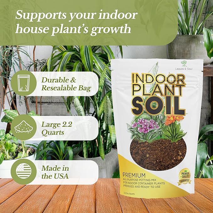 Professional Indoor Plant Soil Mix Large 2.2 Quarts Ready to Use, Premium Potting Soil for Indoor Houseplants Container Plants, Peat Coco Coir Perlite Dolomite Blend Made in USA