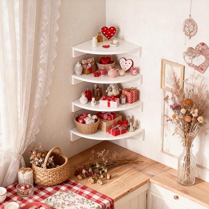 Alsonerbay White Corner Shelf Wall Mount, Large Wooden Shelves