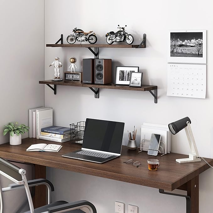YGEOMER Floating Shelves for Wall, Different Sizes Dark Carbonized Brown Wall
