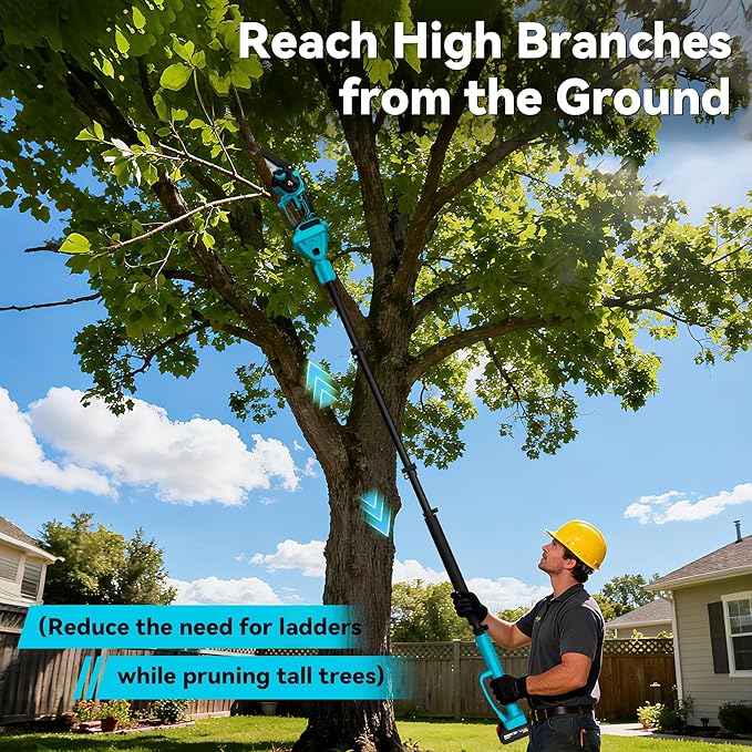 4-in-1 Pole Saw & Electric Pruning Shears, 1.4" Cutting Diameter Cordless Pruner, 6 Inch Chainsaw for Tree Trimming, 9.5ft Max Extension Pole, 2 x 4.0Ah Batteries, Battery Powered Pole Saw for Garden