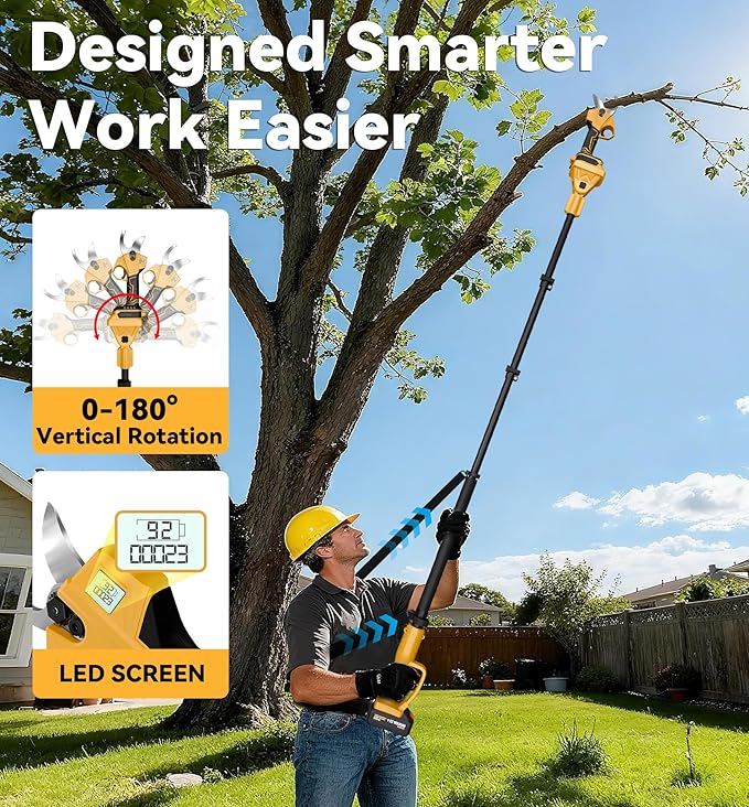 2-in-1 Pole Pruning Shears, 1.4" Cutting Diameter Cordless Electric Pole Pruners - Brushless Motor, 2x4.0Ah Batteries, Extra SK5 Blade, 4 Modes Adjustable Branch Cutter for Garden & Flower (Blue)