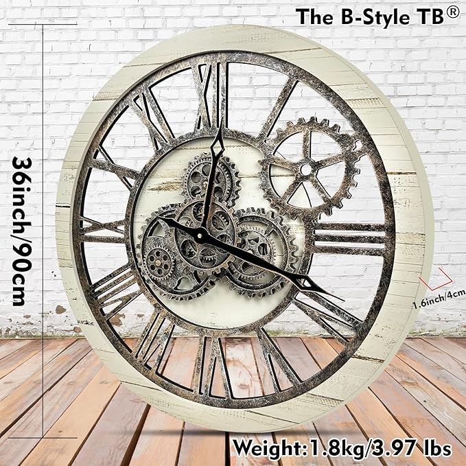The B-Style Large Wall Clock 24 inch Moving Gear Wall Clock Oversized Vintage