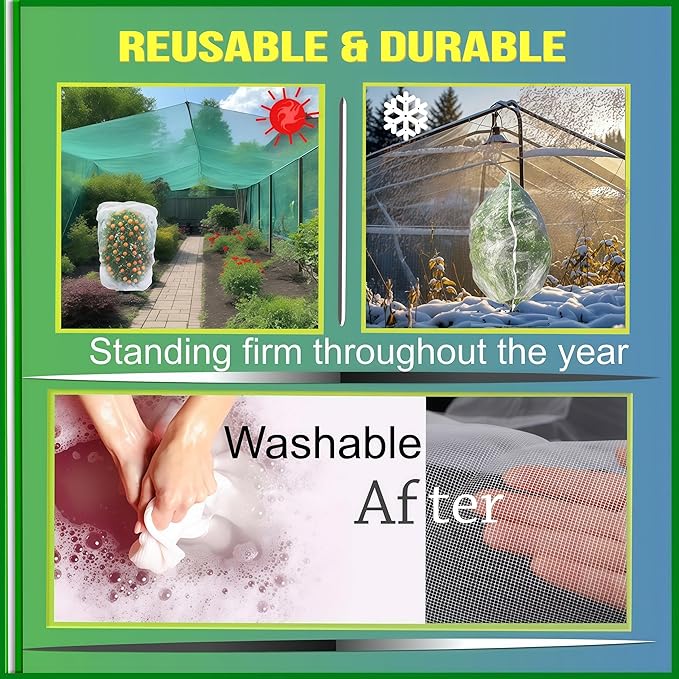 Fruit Tree Netting (2P 3.3x2.6 FT + 2P 5x4 FT)- Easy Install Plant Protection Cover, Reusable Garden Mesh Bag for Blueberry Bushes/Tomato - Block Birds/Insect/Squirrels