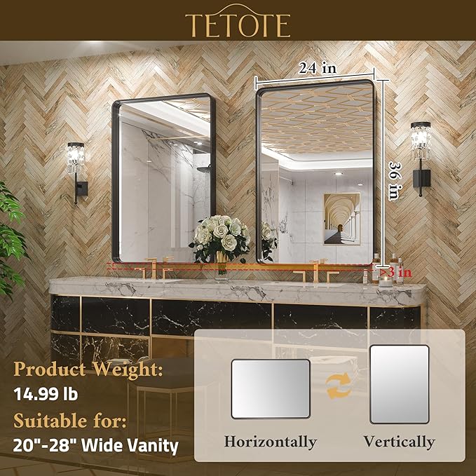 TETOTE 24 x 36 White Frame Mirror