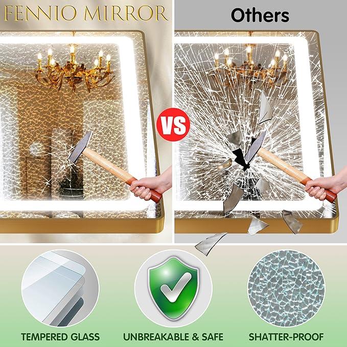 FENNIO Full Length Mirror with Lights, Wall Mounted Hanging Mirror with Lights