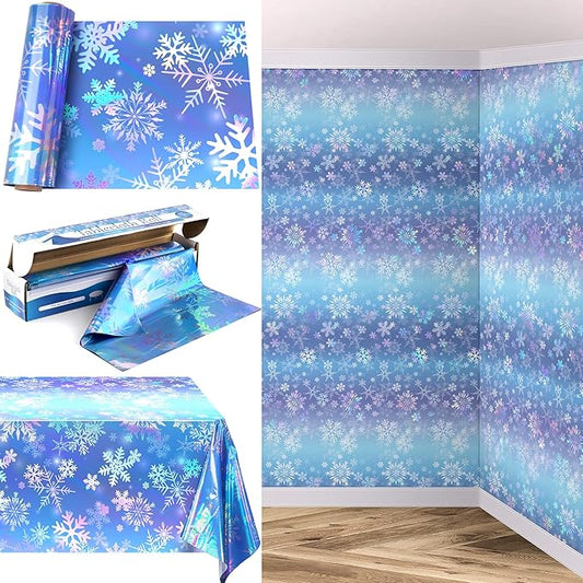 Kochorie 100 Ft x 54 Inch Iridescent Winter Snowflake Tablecloth Roll