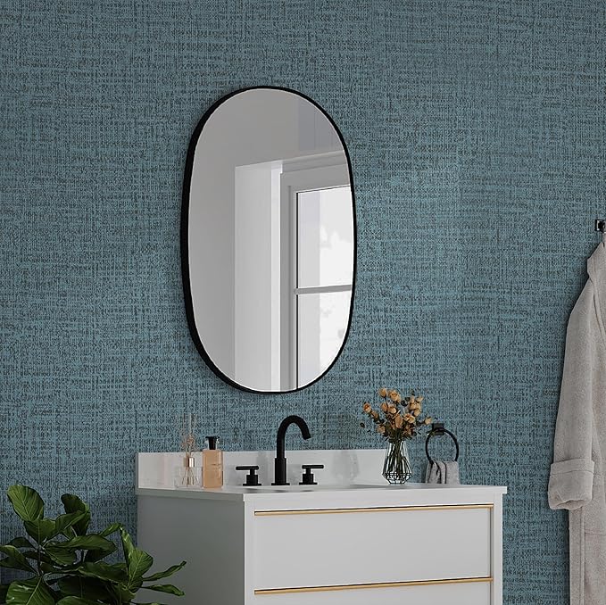Guvana Grasscloth Peel and Stick Wallpaper Blue Textured Contact Paper Modern