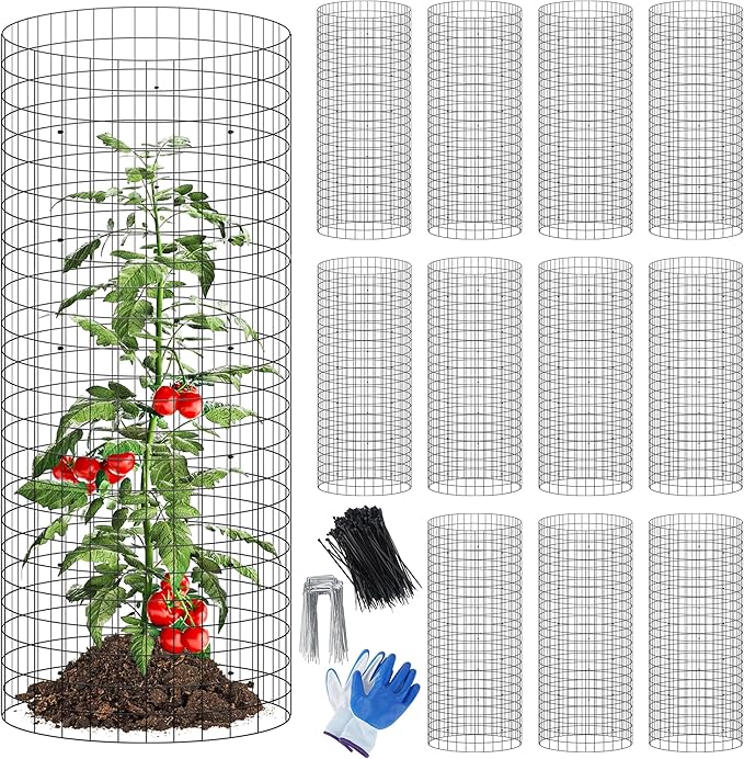 winemana 12 Set Plant Protectors Covers from Animals, 36 Pcs 24x12 Inch Metal Wire Garden Cages with Stakes & Ties, Outdoor Protection to Keep Rabbits Chickens Out for Flowers Vegetables (Black)