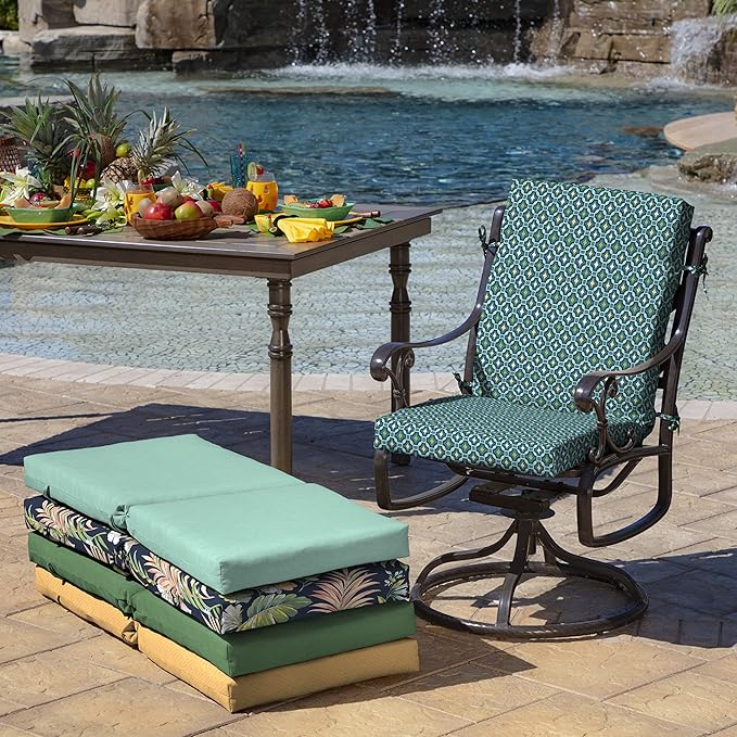 Arden Outdoor Patio Dining Chair Cushion, 20x44, Rain-Proof Seat Pad, Fade-Resistant Outdoor Cushion Alana Tile