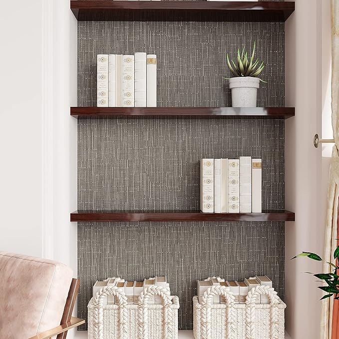VEELIKE Truffle Brown Grasscloth Peel and Stick Wallpaper Faux Woven Grasscloth