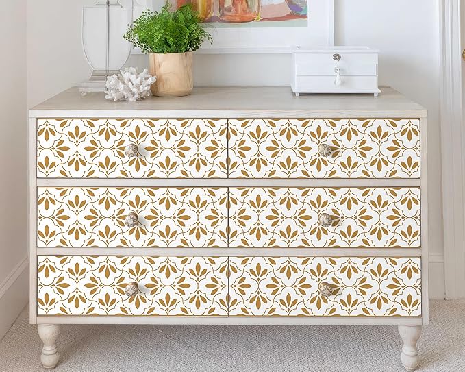 FLFK Wallpaper Border Gold and White Patterns Peel and Stick Wall Border Self