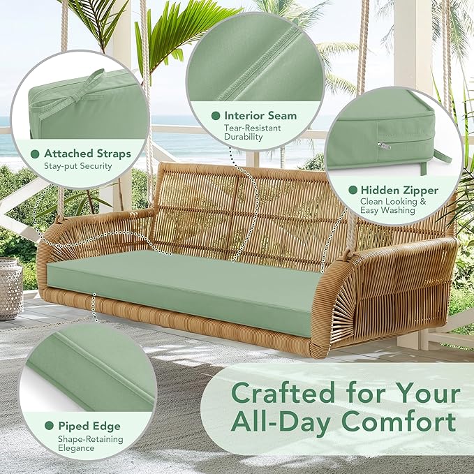 Outdoor Bench Cushion: Waterproof and Fade Resistant Patio Furniture Cushions - Non-slip Bench Pad Cushion with Removable Cover for Garden Swing Porch Sofa Settee, 48 x 18 x 3 Inch, Sage Green
