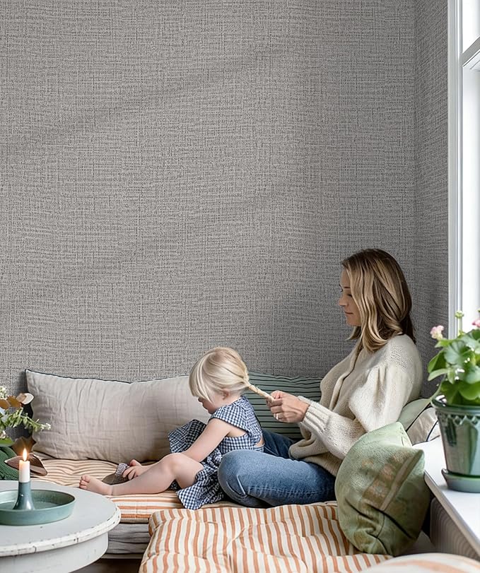 Guvana Grasscloth Peel and Stick Wallpaper Grey Textured Contact Paper Modern