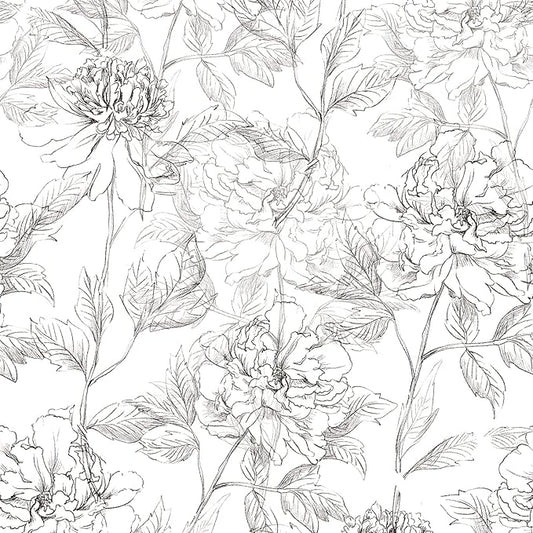 JiffDiff Floral Wallpaper Black & White Peel and Stick Vintage Peony Wall Paper