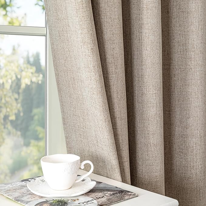 IGEMAEVE Linen Blackout Curtains 84 Inch Length 2 Panels Set, 100% Black Out