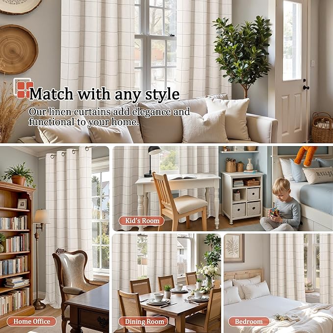 Lajode Grey Plaid Curtains Pattern Printed 90 Inches Long