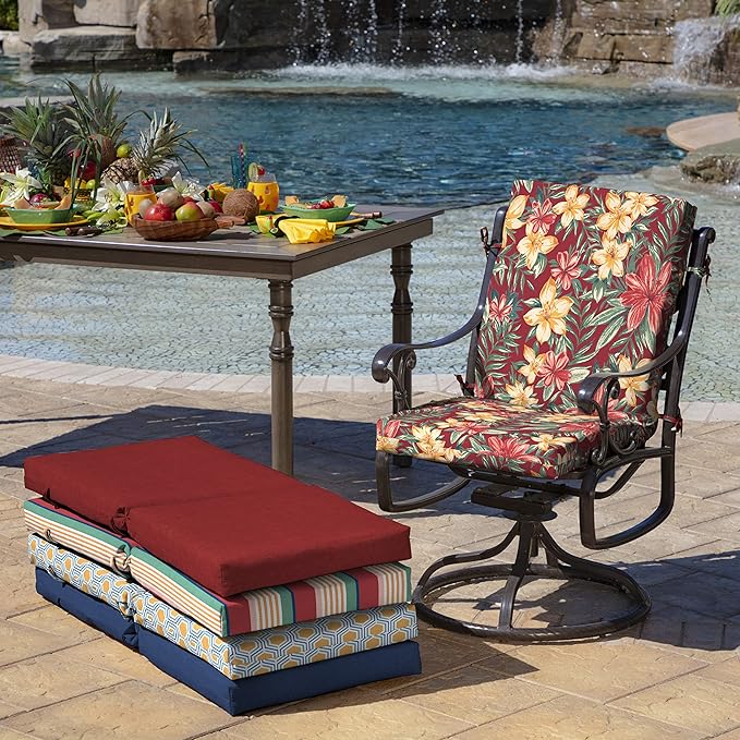Arden Outdoor Patio Dining Chair Cushion, 20x44, Rain-Proof Seat Pad, Fade-Resistant Outdoor Cushion Ruby Clarissa