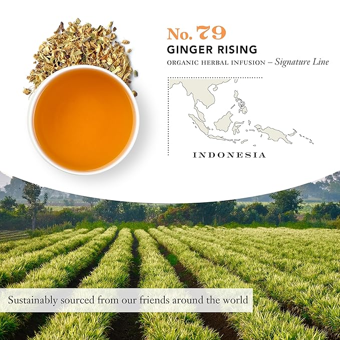 Steven Smith Teamaker Ginger Rising No. 79, Organic Ginger, Lemon, Herbal Tea Blend, Caffeine-Free, Sugar-Free, Sustainably Grown, Tea Bags, 15 Sachets, 1.48oz each