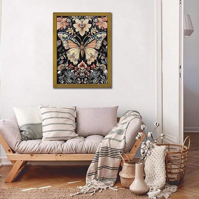 Hand Drawn Sandstone Nature Floral Wall Art, Framed Vintage 3D Textured