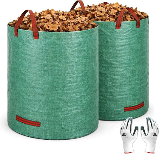 Gardzen 2-Pack 132 Gallon Yard Waste Bags, Reusable Heavy Duty Collapsible Garden Leaf Bags with Plastic Ring, Stand-Up Yard Waste Bin for Leaves, Lawn Debris & Grass Clippings