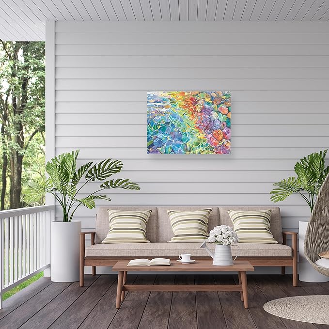 Outdoor Canvas Art - Michael David Ward 'River Rocks' Wall Art for Outdoor Spaces, Patios, or Gardens by Trademark Fine Art