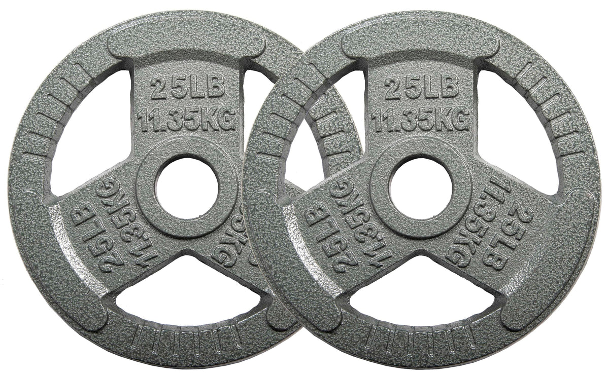 OLIXIS 2-Inch Grip Olympic Style Cast Iron Strength Plates for Weightlifting & Training, 25LB Each, 2 Pack Set
