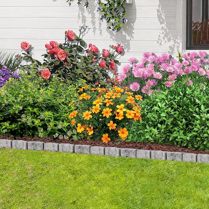 Landscape Edging Faux Stone Edging Garden Edging Border,68FT x 2.75 in Tall Decorative Stone-Look Garden Border for Flower Bed Edging,Yard Edging,Lawn Trees and Gardens,with Anchoring Spikes,Gray
