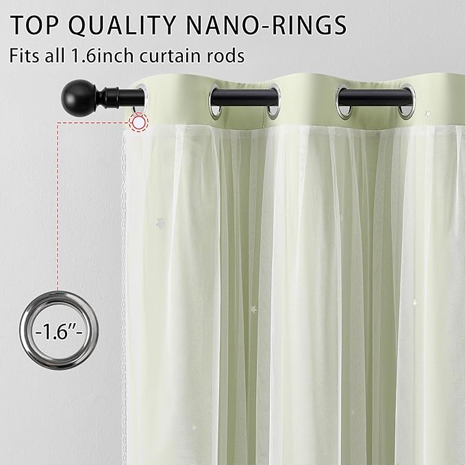 XiDi Green Curtains for Bedroom, Girls Room Blackout Curtains, Kids Room