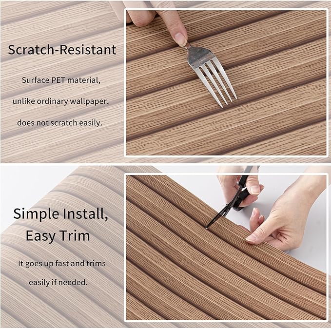 Haimin Wood Grain Slat Wall Panels Peel and Stick Faux Wood Thick Wallpaper