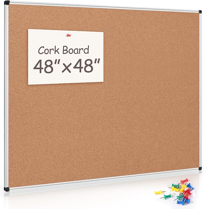 Large Cork Bulletin Board 48" X 48", Wall Mounted Notice Pin Board