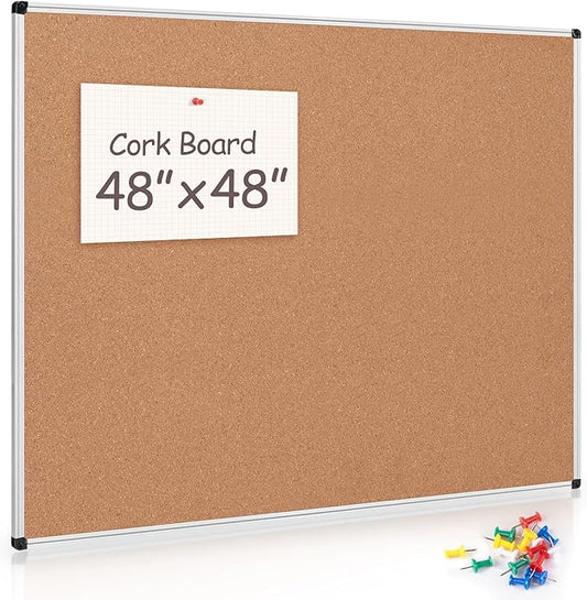 Large Cork Bulletin Board 48" X 48", Wall Mounted Notice Pin Board