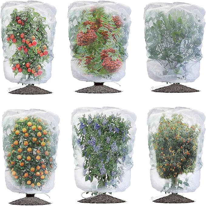 Drawstring Blueberry Netting for Bushes - 6 Pack 5.25×4.92FT - Easy Install Reusable Garden Netting, Protective Mesh for Fruit Trees & Tomato Plants, Blocks Birds, Squirrels & Insects