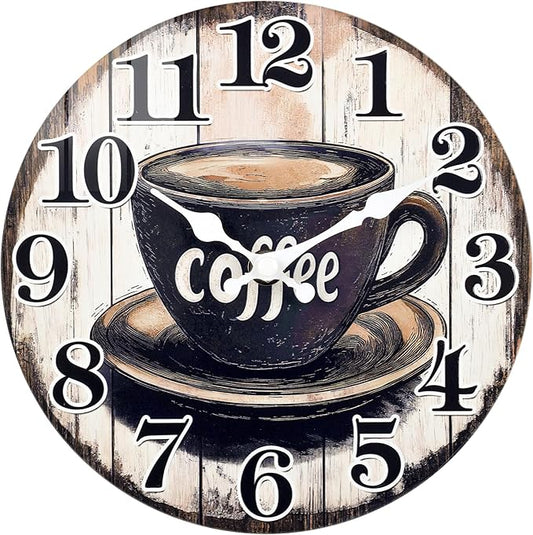 Kitchen Wall Clock, Vintage Glass Coffee Sign Decor Wall Clocks Battery
